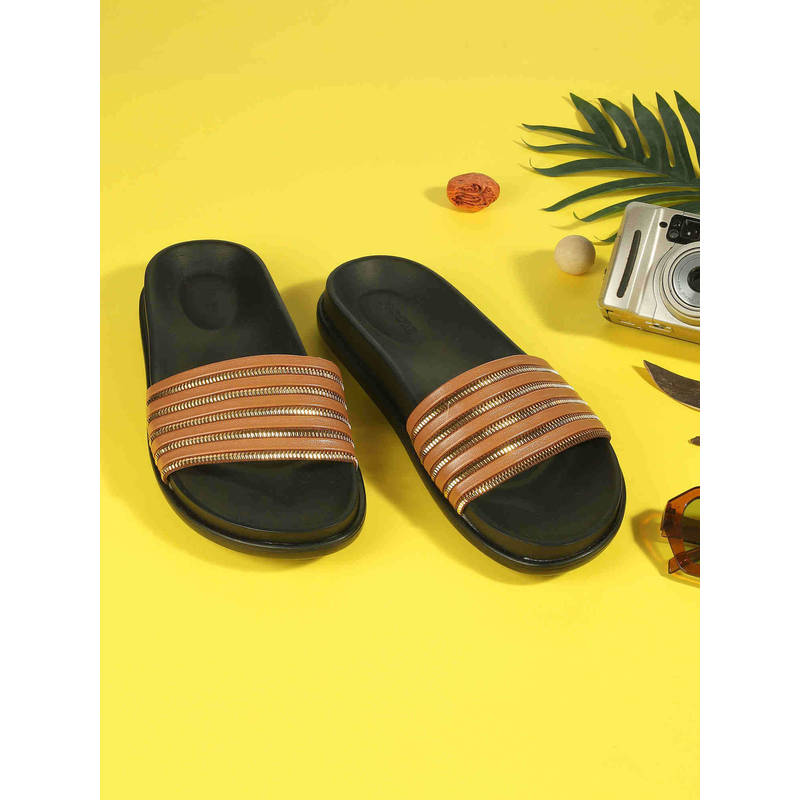 Mochi Women Tan Open Casual Sandals (EURO 36)