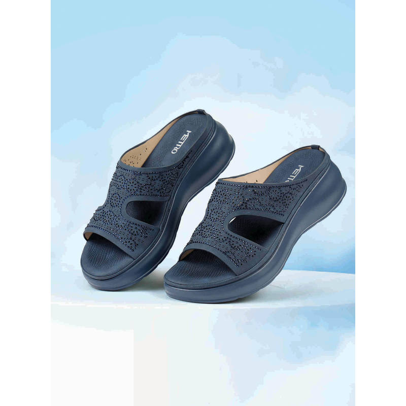 Metro Women Blue Open Casual Wedges Heels (EURO 36)