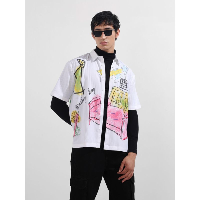 The Indian Garage Co Men White Boxy Fit Collar Neck Polyester Shirt (S)