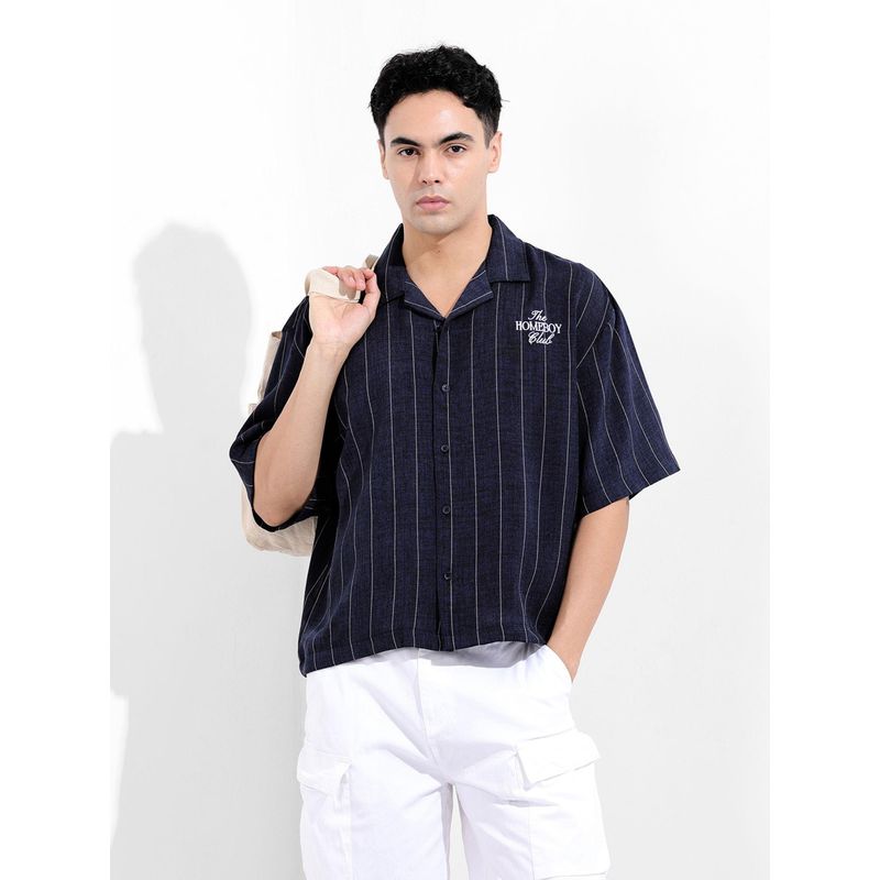 The Indian Garage Co Men Blue Boxy Fit Collar Neck Polyester Shirt (S)