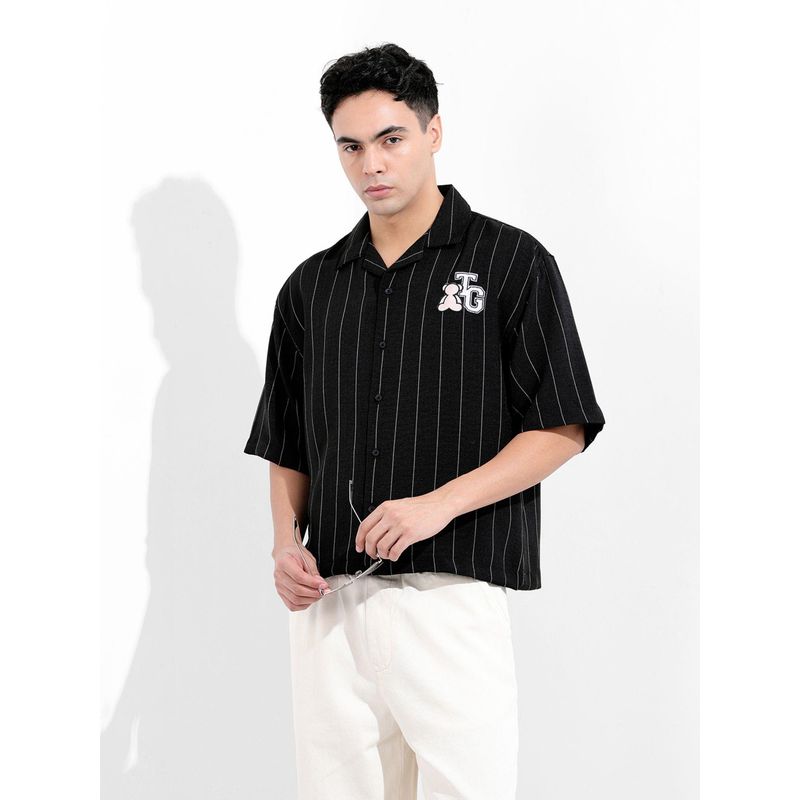 The Indian Garage Co Men Black Boxy Fit Collar Neck Polyester Shirt (S)