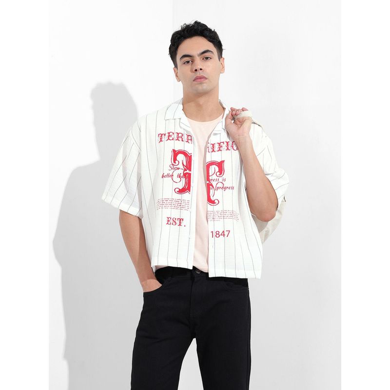 The Indian Garage Co Men White Boxy Fit Collar Neck Polyester Shirt (S)