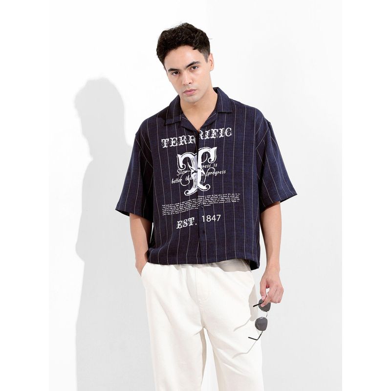 The Indian Garage Co Men Blue Boxy Fit Collar Neck Polyester Shirt (S)