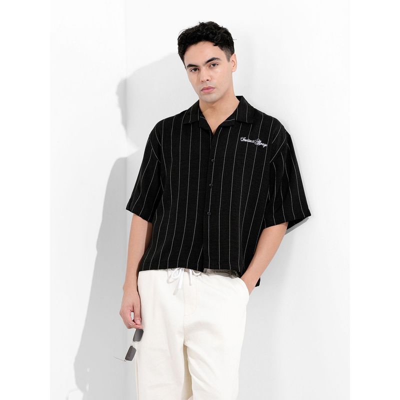 The Indian Garage Co Men Black Boxy Fit Collar Neck Polyester Shirt (S)