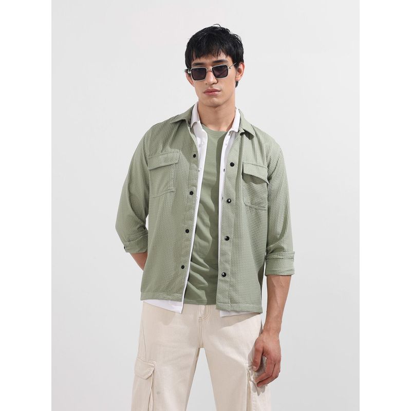 The Indian Garage Co Men Green Regular Fit Collar Neck Polyester Shirt (M)