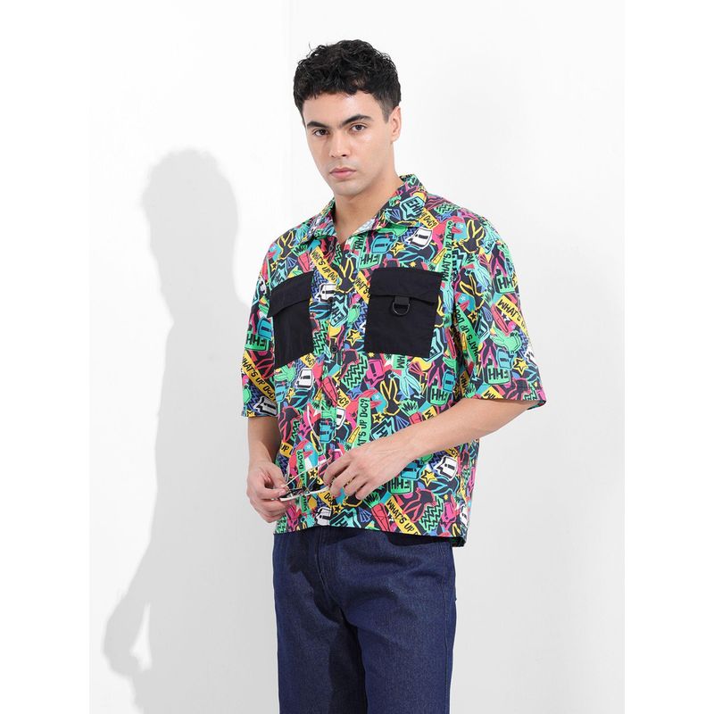 The Indian Garage Co Men Multi-Color Boxy Fit Collar Neck Polyester Shirt (S)