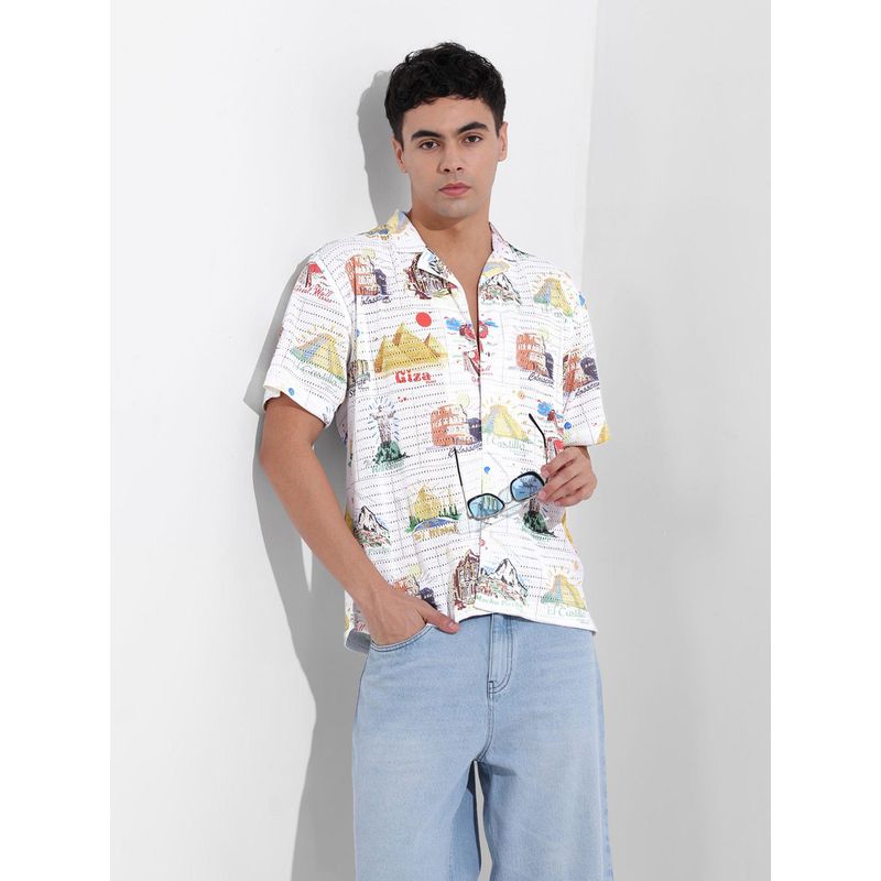 The Indian Garage Co Men White Relaxed Fit Collar Neck Polyester Shirt (M)