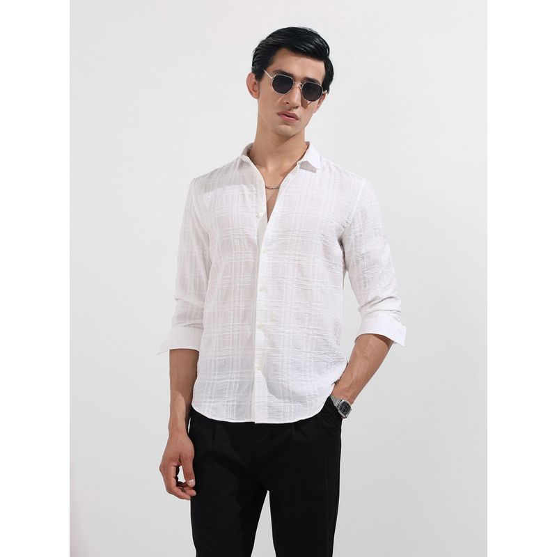 The Indian Garage Co Men White Slim Fit Collar Neck Polyester Shirt (S)