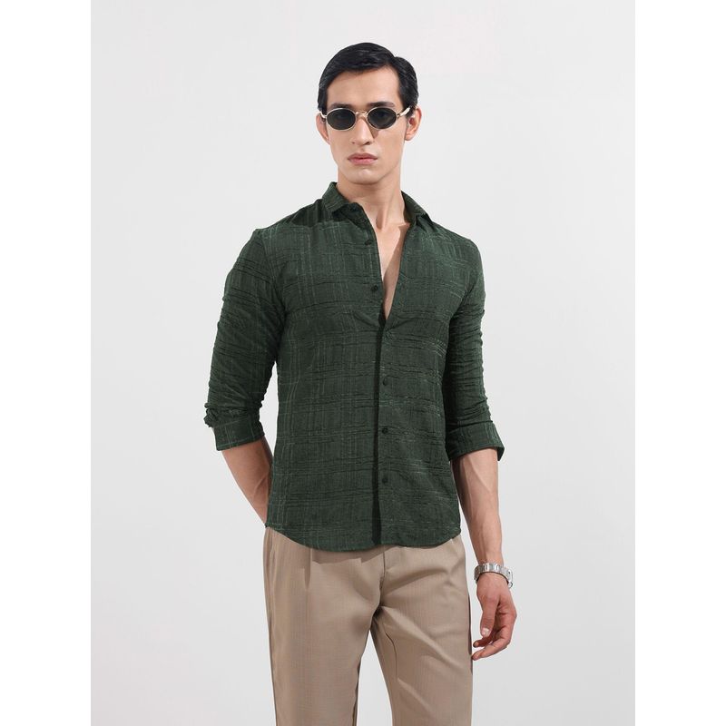 The Indian Garage Co Men Green Slim Fit Collar Neck Polyester Shirt (S)