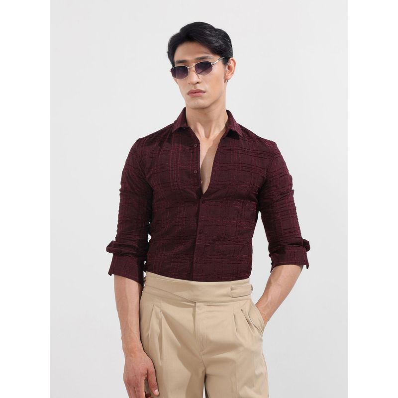 The Indian Garage Co Men Maroon Slim Fit Collar Neck Polyester Shirt (S)