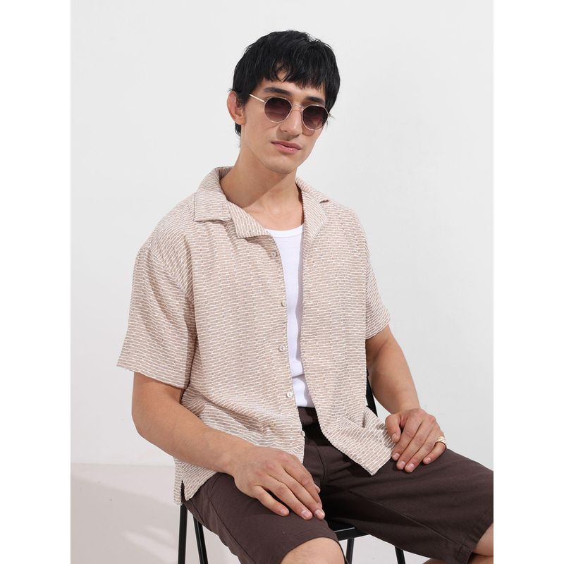 The Indian Garage Co Men Beige Relaxed Fit Collar Neck Polyester Shirt (S)