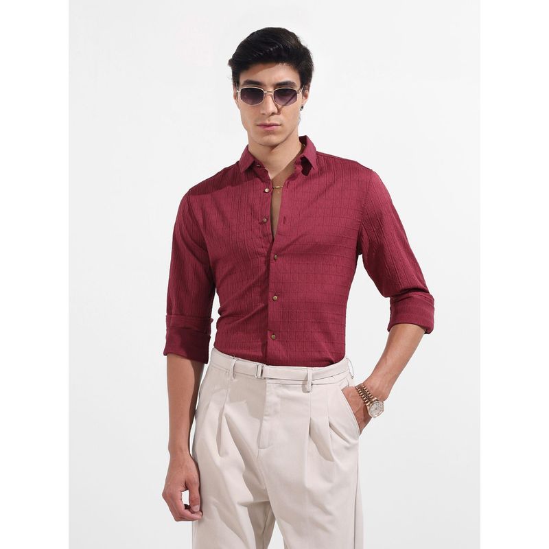 The Indian Garage Co Men Red Regular Fit Collar Neck Polyester Blend Shirt (M)