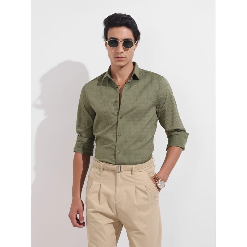 The Indian Garage Co Men Green Regular Fit Collar Neck Polyester Blend Shirt (M)