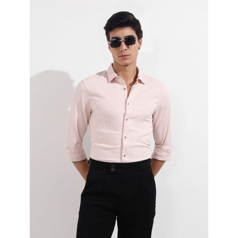 The Indian Garage Co Men Pink Regular Fit Collar Neck Polyester Blend Shirt (L)