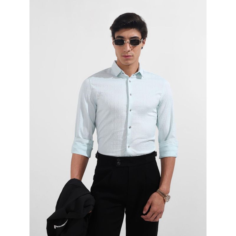 The Indian Garage Co Men Blue Regular Fit Collar Neck Polyester Blend Shirt (S)