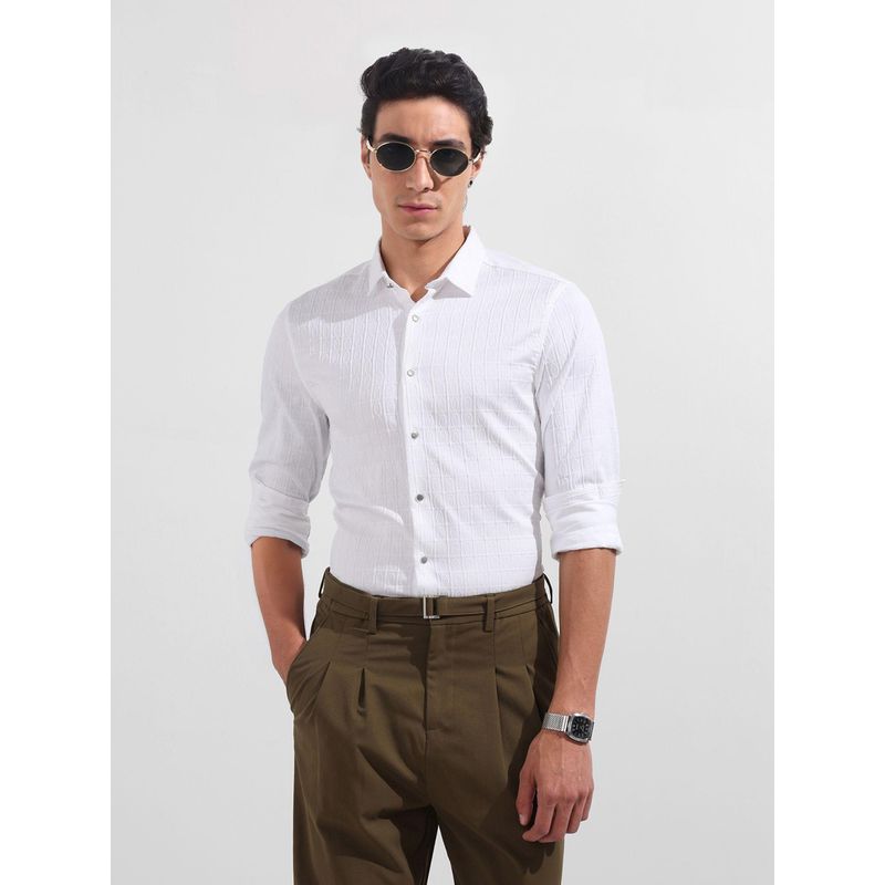 The Indian Garage Co Men White Regular Fit Collar Neck Polyester Blend Shirt (S)