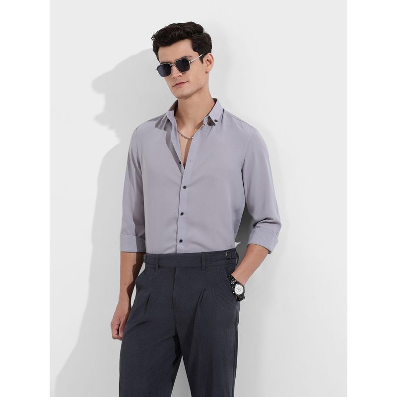 The Indian Garage Co Men Grey Slim Fit Collar Neck Polyester Shirt (L)