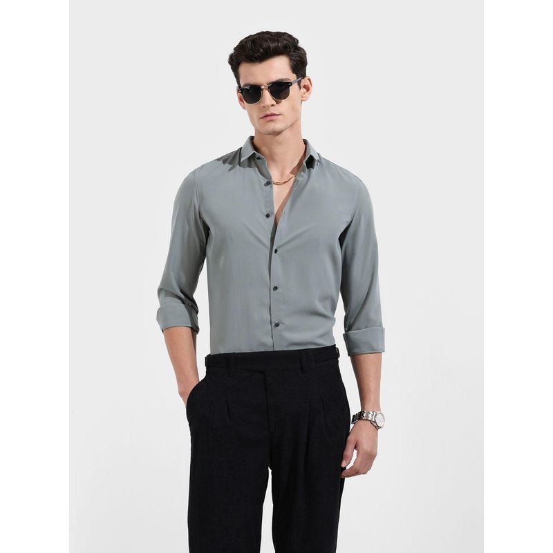 The Indian Garage Co Men Green Slim Fit Collar Neck Polyester Shirt (L)