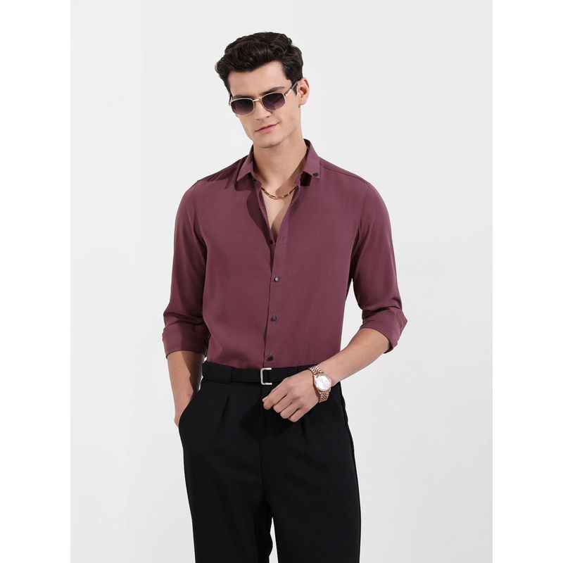 The Indian Garage Co Men Purple Slim Fit Collar Neck Polyester Shirt (S)