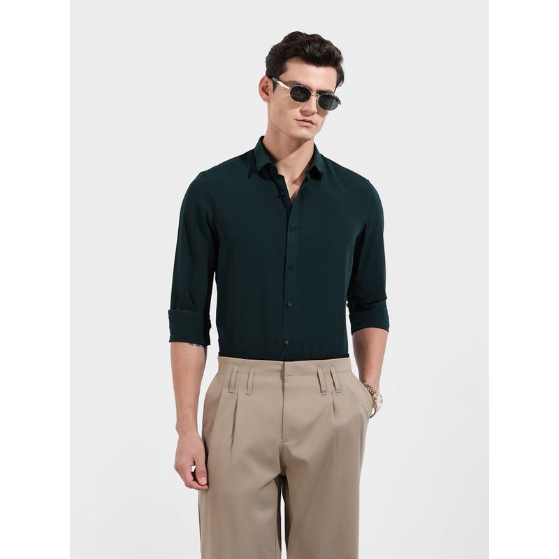 The Indian Garage Co Men Green Slim Fit Collar Neck Polyester Shirt (M)