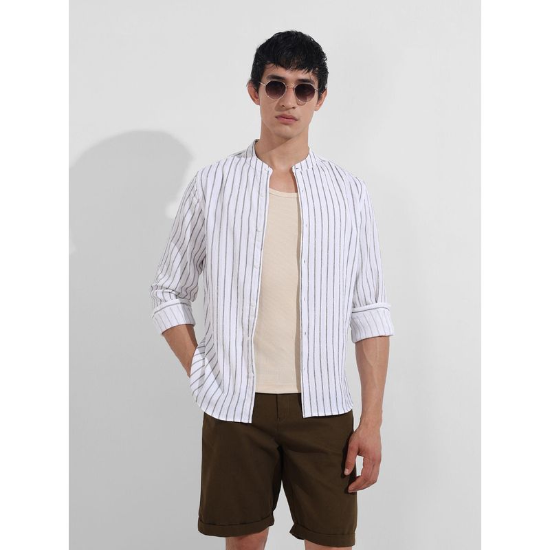 The Indian Garage Co Men Green Regular Fit Mandarin Neck Polyester Shirt (S)