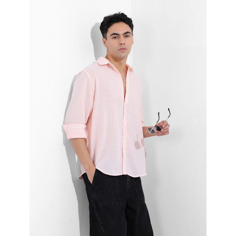 The Indian Garage Co Men Pink Relaxed Fit Collar Neck Polyester Shirt (M)