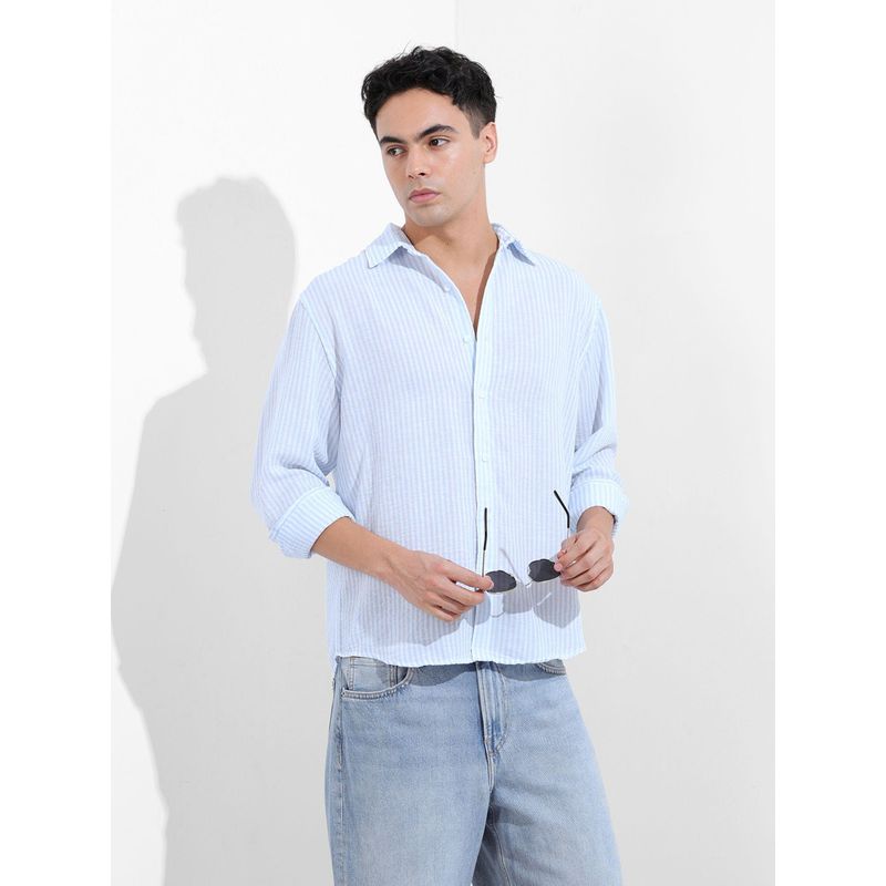 The Indian Garage Co Men Blue Relaxed Fit Collar Neck Polyester Shirt (XL)