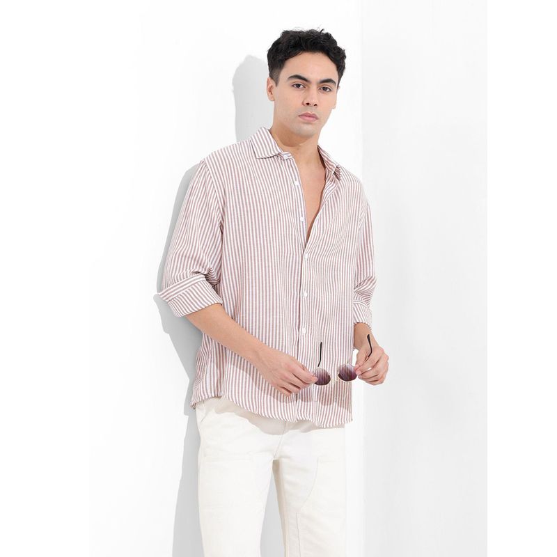 The Indian Garage Co Men Brown Relaxed Fit Collar Neck Polyester Shirt (M)