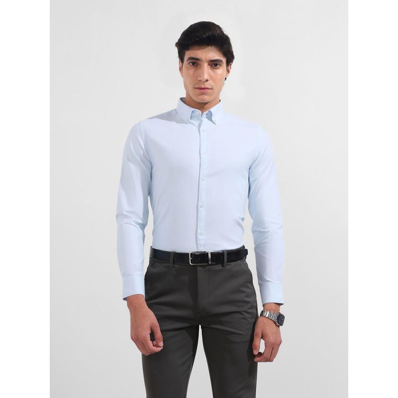 The Indian Garage Co Men Blue Slim Fit Collar Neck Cotton Blend Shirt (S)