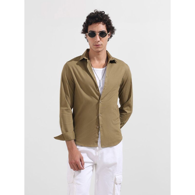 The Indian Garage Co Men Green Slim Fit Collar Neck Polyester Blend Shirt (S)