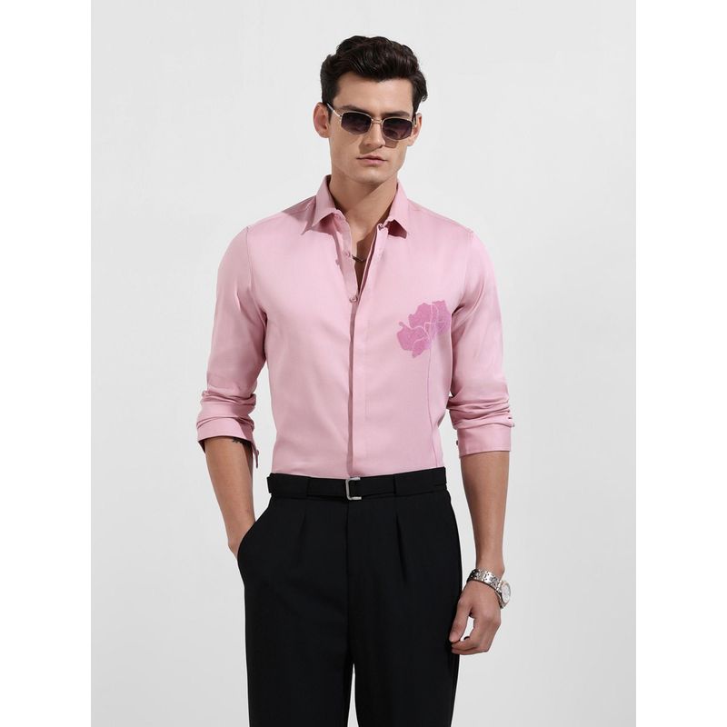 The Indian Garage Co Men Pink Slim Fit Collar Neck Cotton Blend Shirt (M)