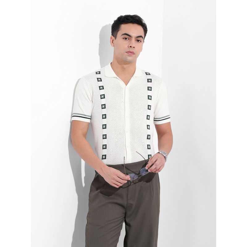 The Indian Garage Co Men White Slim Fit Collar Neck Cotton Shirt (S)