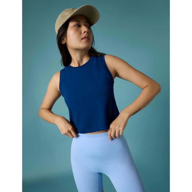 FEIER Women Navy Blue Leap Vented Loose Tank Top (M)