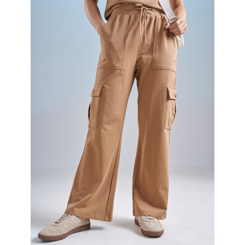 TOKYO TALKIES Women Brown High Rise Cotton Terry Track Pants (26)