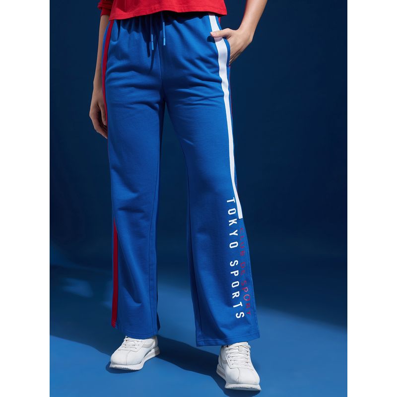 TOKYO TALKIES Women Blue Contrast Tape Typographic Printed Track pant (26)