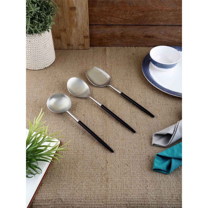 VarEesha Radiant Black Handle Matt Steel Serving Spoons Set of Three