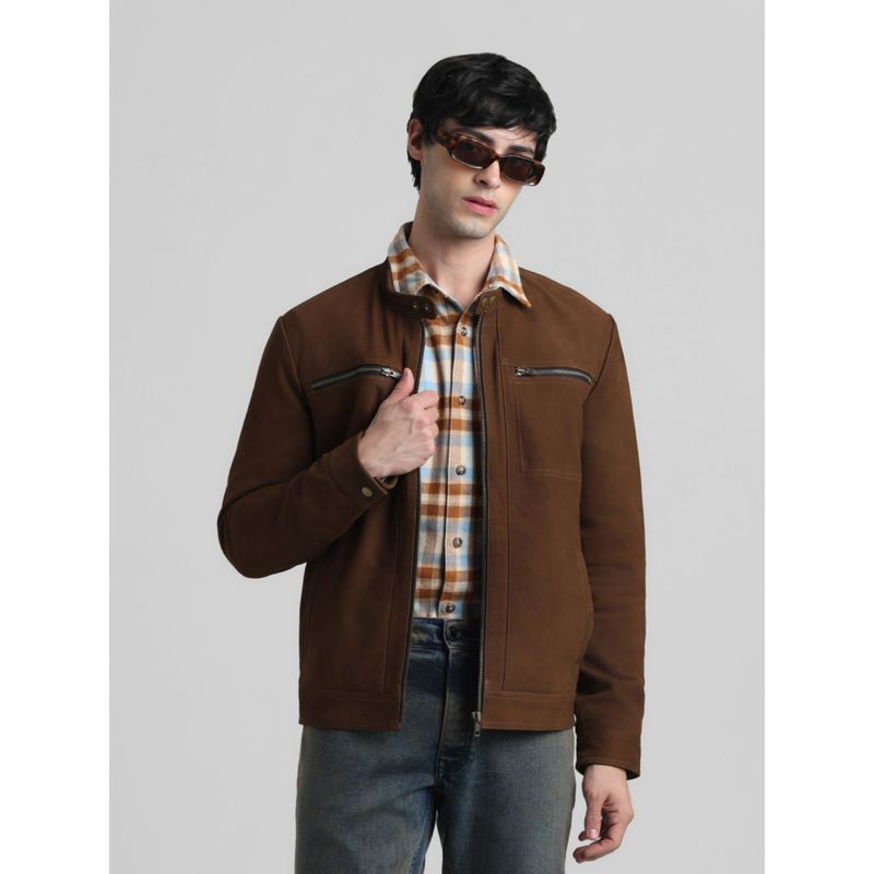 Jack & Jones Brown Regular Fit Leather - Goat Jacket (M)