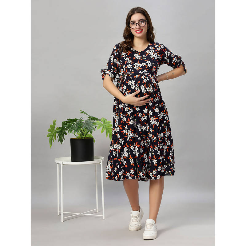 Mamma's Maternity Black Floral Floral Rayon Feeding Dress (2XL)