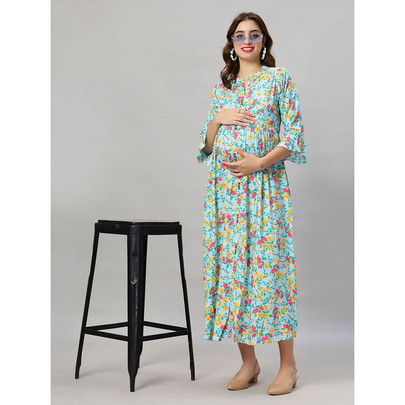 Mamma's Maternity Blue Floral Rayon Feeding Dress (2XL)