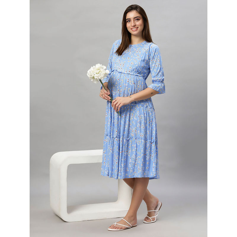Mamma's Maternity Blue Floral Rayon Feeding Dress (2XL)