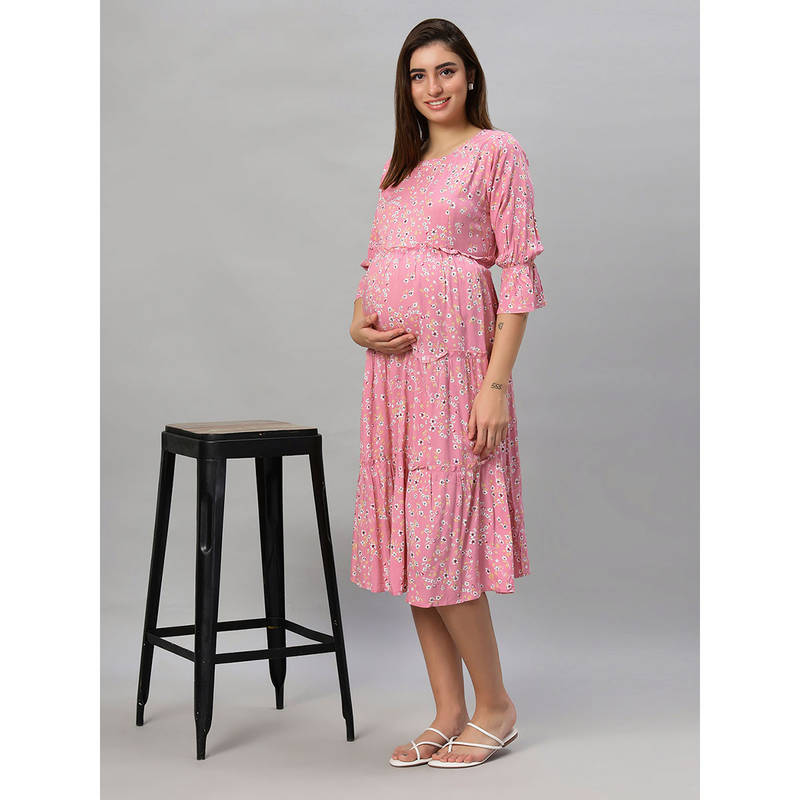 Mamma's Maternity Pink Floral Rayon Feeding Dress (2XL)
