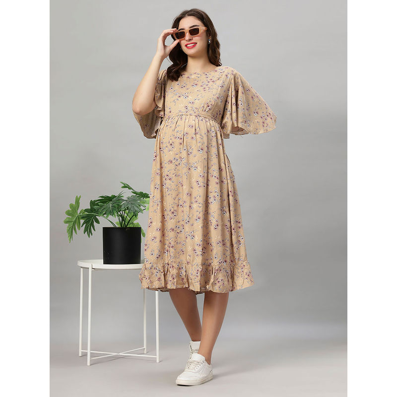 Mamma's Maternity Cream Floral Rayon Feeding Dress (M)
