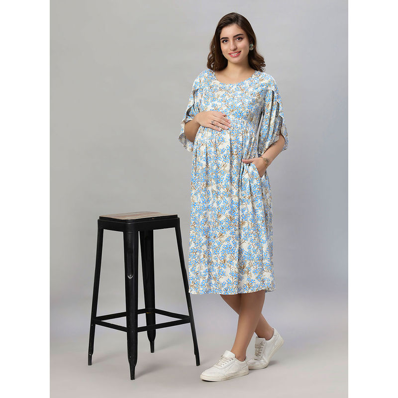 Mamma's Maternity Blue Floral Rayon Feeding Dress (M)