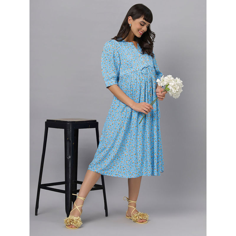 Mamma's Maternity Blue Floral Rayon Feeding Dress (XL)