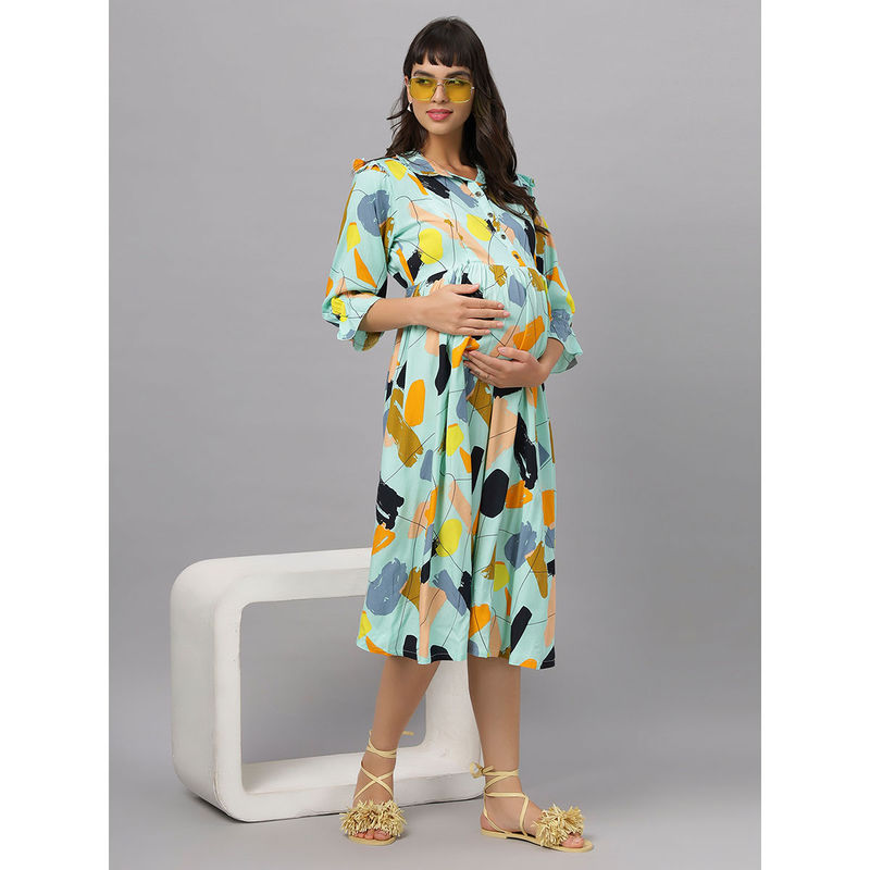 Mamma's Maternity Green Printed Rayon Feeding Dress (M)