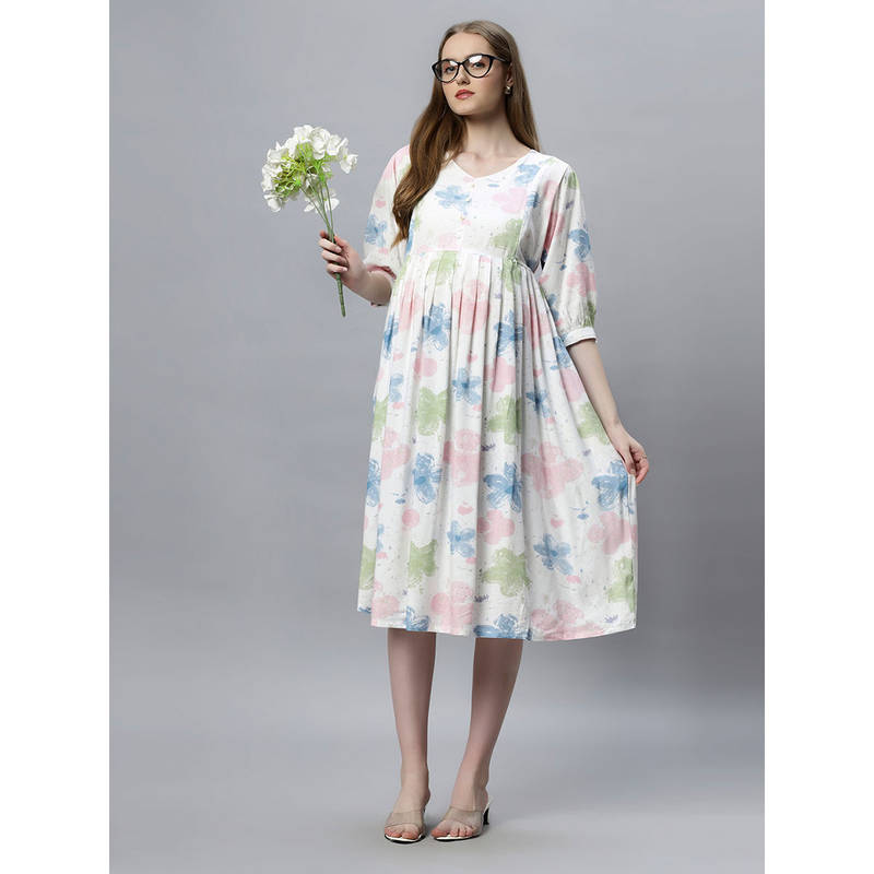 Mamma's Maternity Pink Printed Rayon Feeding Dress (M)