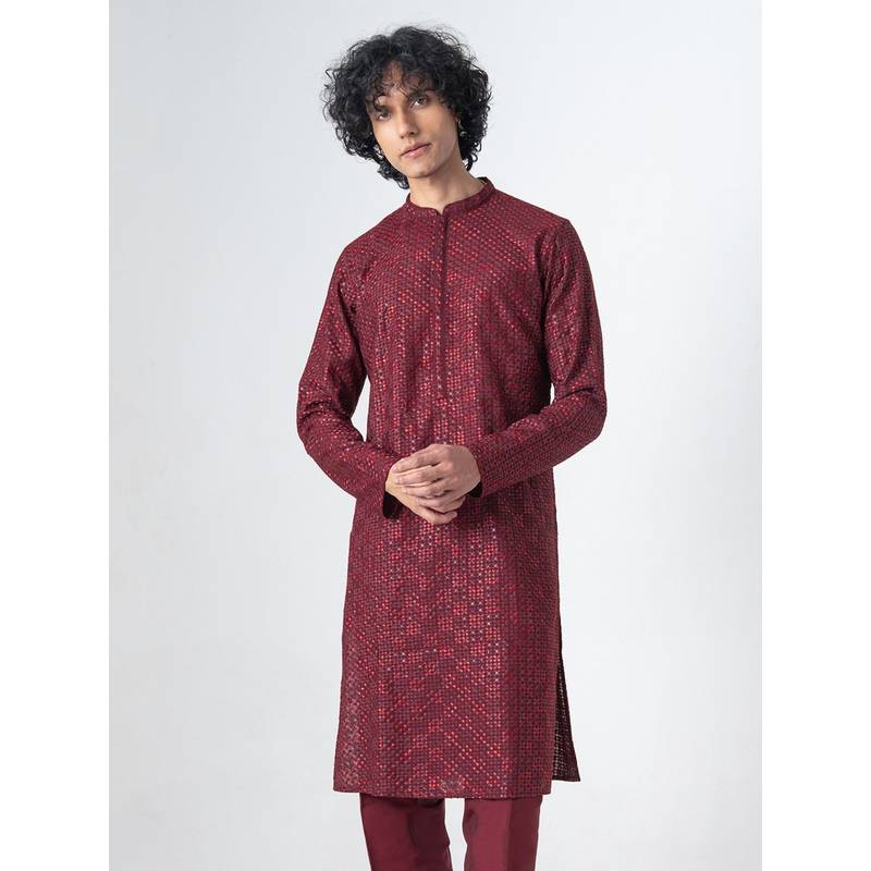 KISAH Mens Blended Maroon Kurta (38)