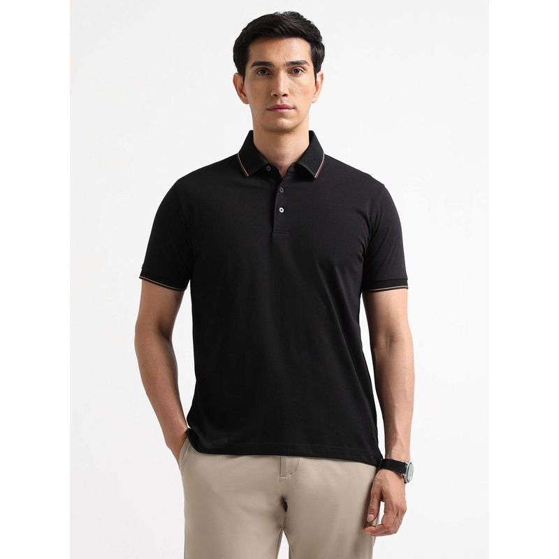 Arrow Black Solid Regular Fit Polo T-Shirt (M)