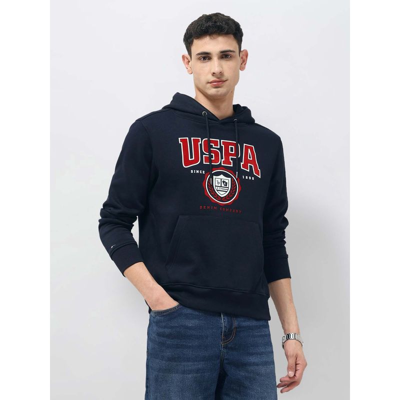 U.S. Polo Assn. Denim Co. Blue Printed Regular Fit Hoodie (M)