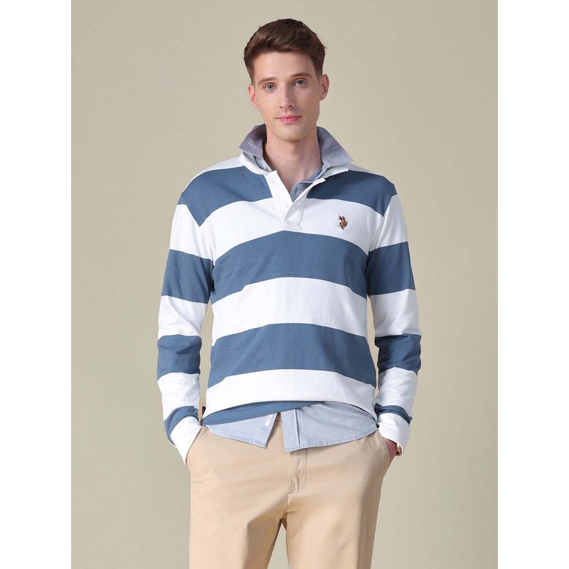 U.S. Polo Assn. Denim Co. Blue Stripes Slim Fit Polo T-Shirt (2XL)